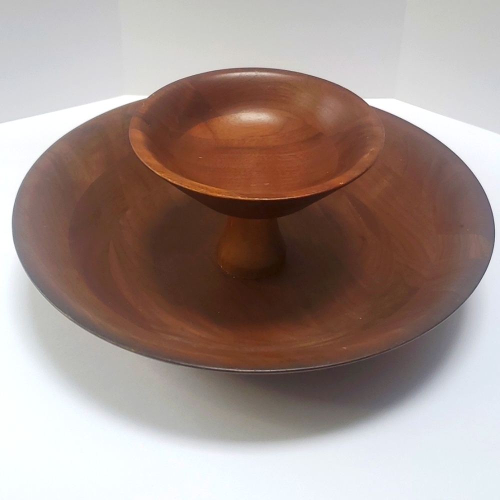 MCM Mid Century Ozark Walmut Chip and Dip Bowl
